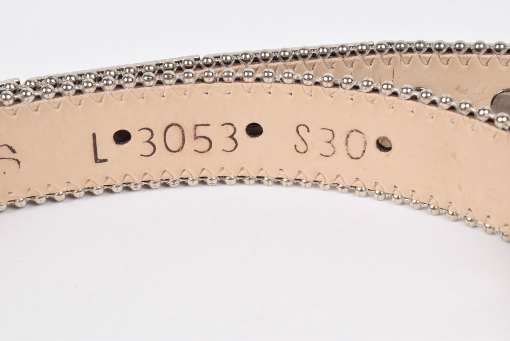 B.B. Simon of California Designer Black Leather Belt with Swarovski Hand Set Blue Crystal Rhinestones