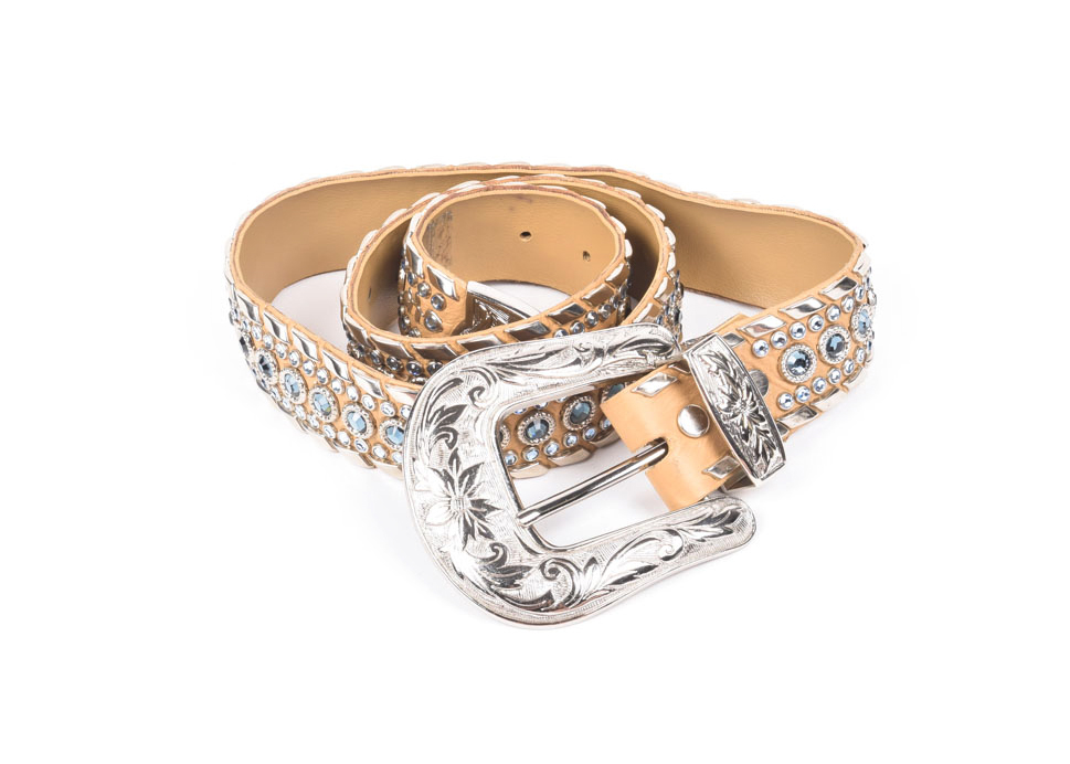 Kippy's Couture Leather Belt with Bezel Set Swarovski Blue Crystal Rhinestones