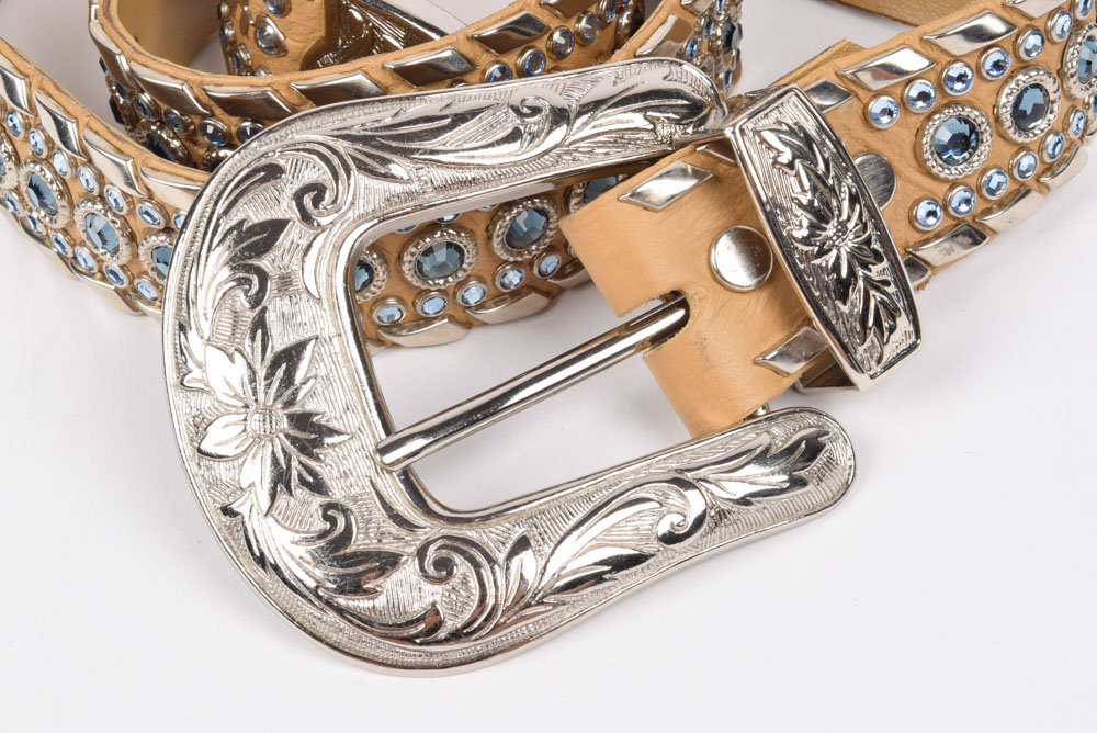 Kippy's Couture Leather Belt with Bezel Set Swarovski Blue Crystal Rhinestones