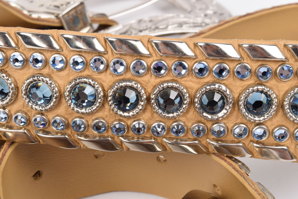 Kippy's Couture Leather Belt with Bezel Set Swarovski Blue Crystal Rhinestones