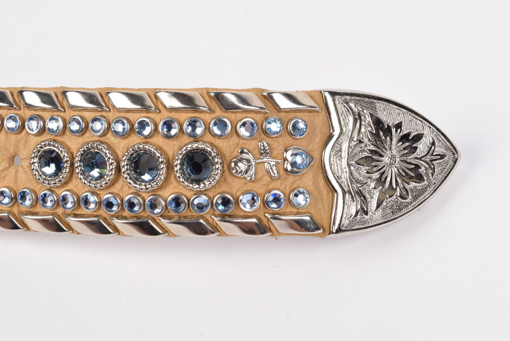 Kippy's Couture Leather Belt with Bezel Set Swarovski Blue Crystal Rhinestones