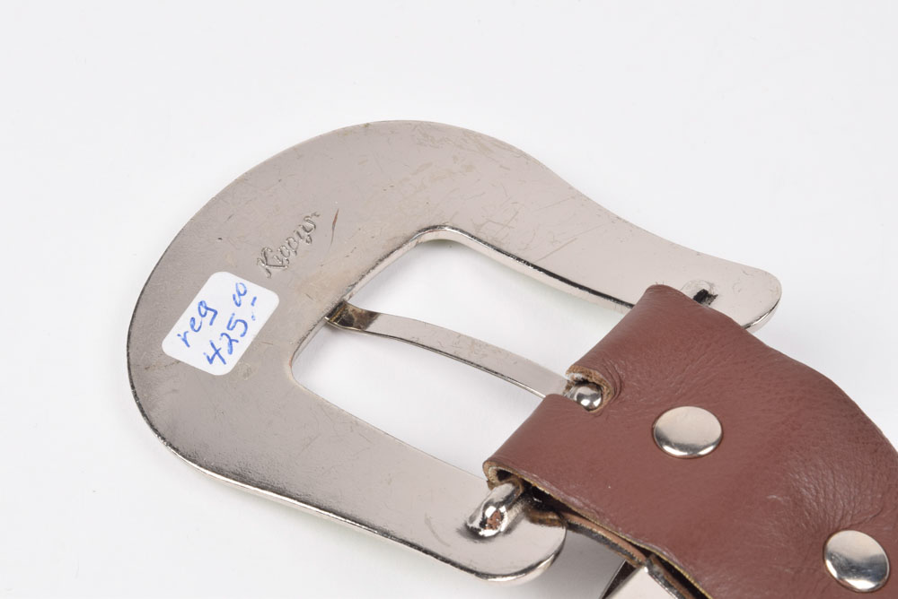 Kippy's Couture Brown Leather Belt with Hand Set Swarovski Crystal Rhinestones and Silvertone Studs