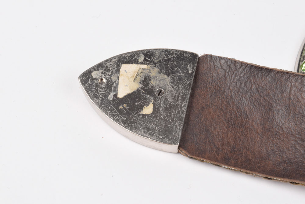 Kippy's Couture Brown Leather Belt with Hand Set Swarovski Crystal Rhinestones and Silvertone Studs