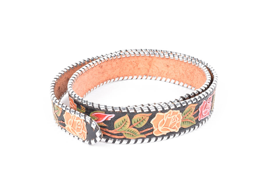 Hand Tooled Leather Belt with Hand Decorated Roses