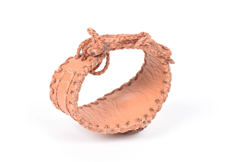 Handmade Leather Cuff Bracelet with Rutilated Cabochon