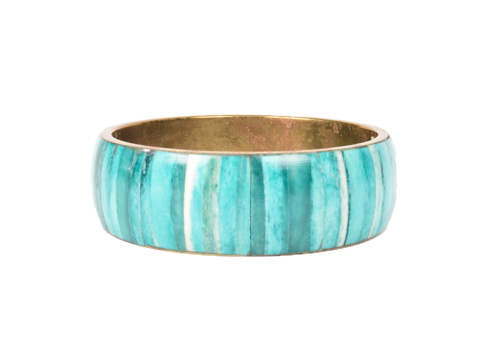 M. Fredric of California Dyed Aqua Blue Bone Inlaid Bangle Bracelet