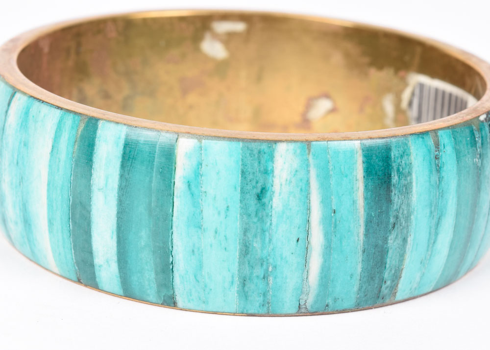 M. Fredric of California Dyed Aqua Blue Bone Inlaid Bangle Bracelet