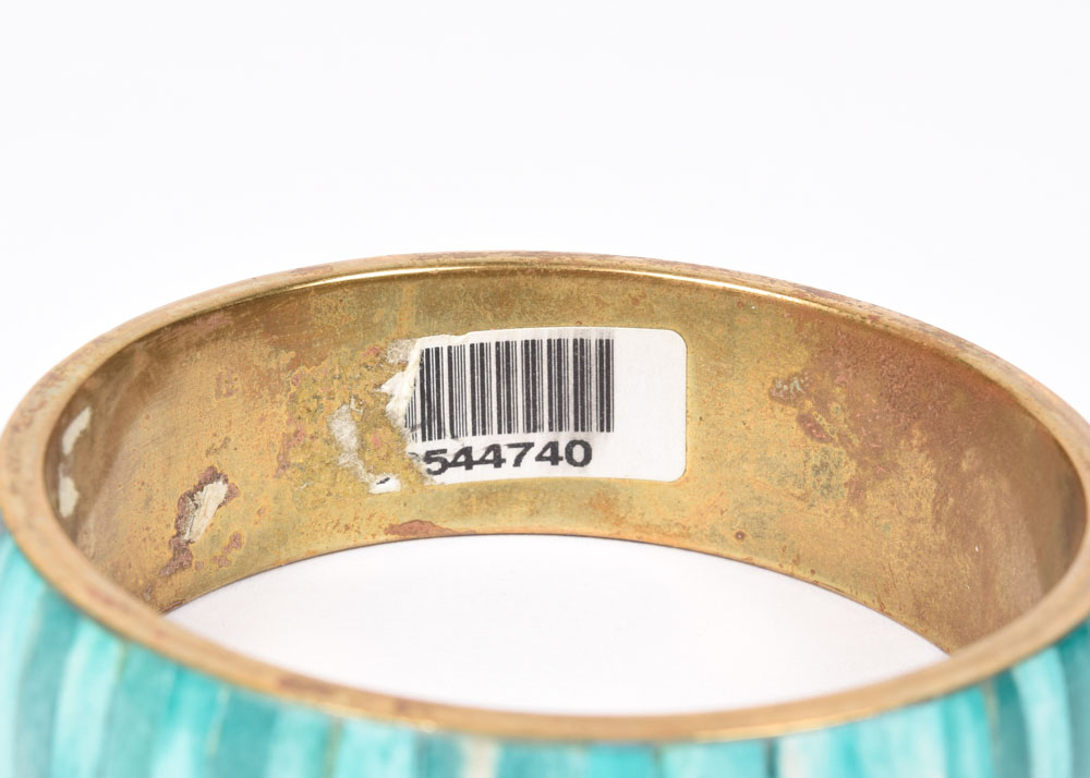 M. Fredric of California Dyed Aqua Blue Bone Inlaid Bangle Bracelet