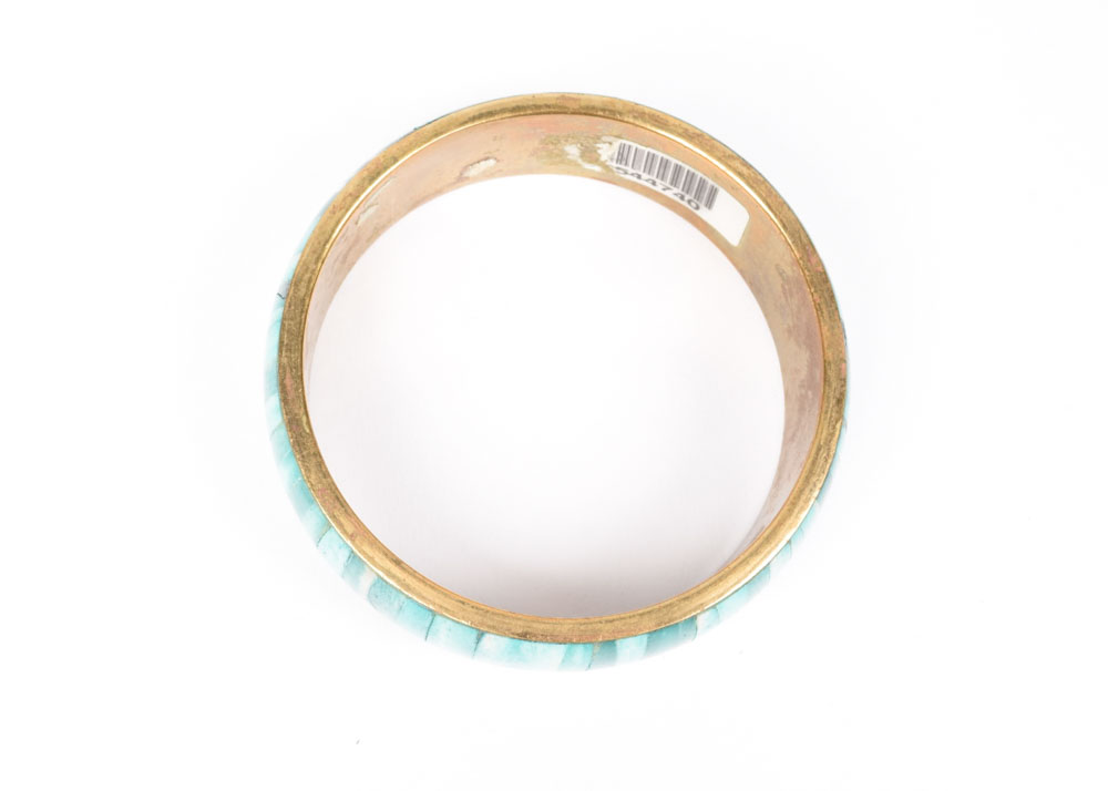 M. Fredric of California Dyed Aqua Blue Bone Inlaid Bangle Bracelet