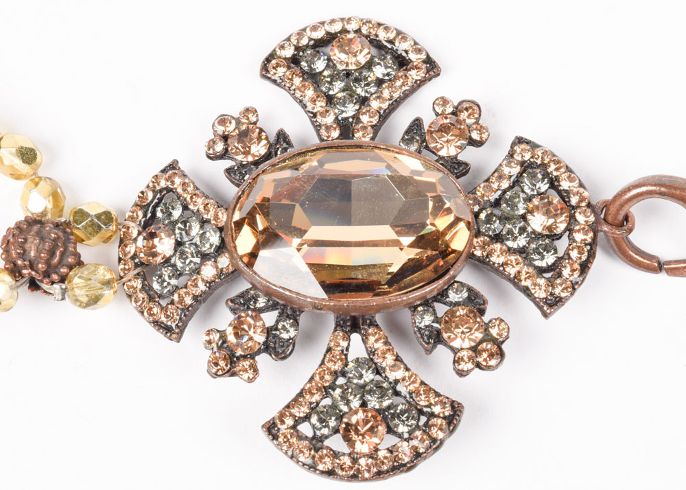 Large Rhinestone and Beaded Belt with Cross