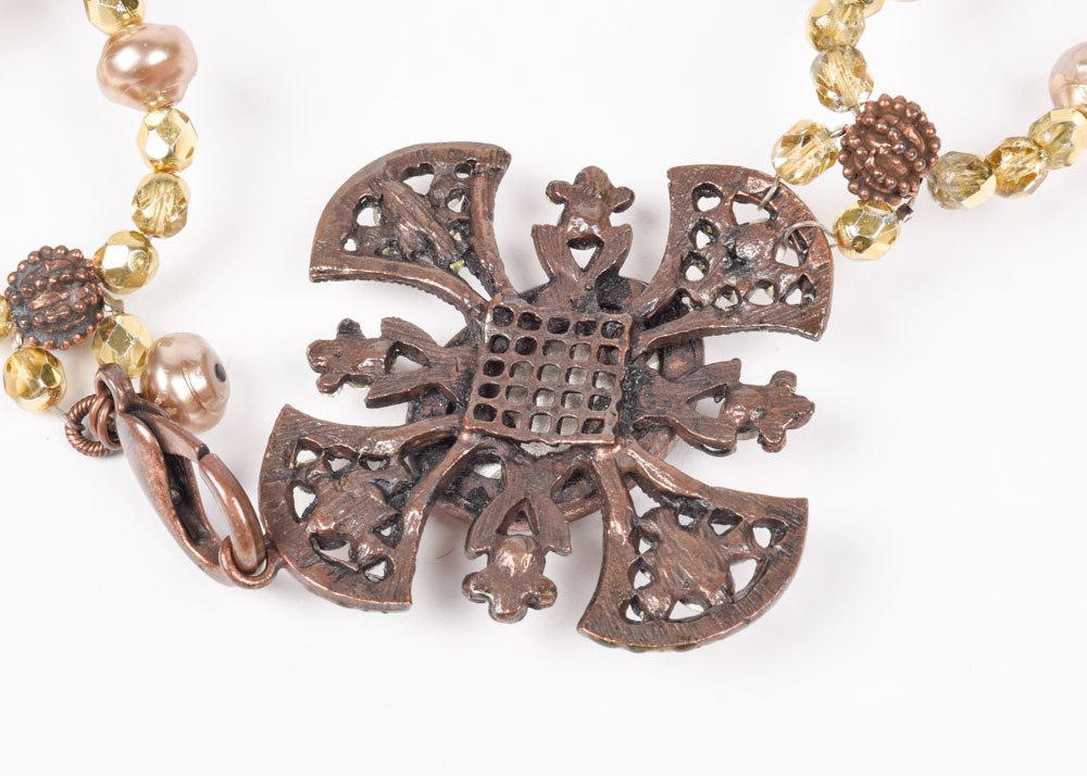 Large Rhinestone and Beaded Belt with Cross