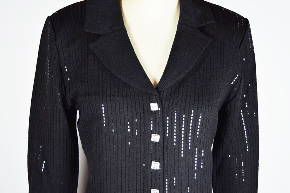 St.John Black Knit Sequin Gown and Jacket, Size 12