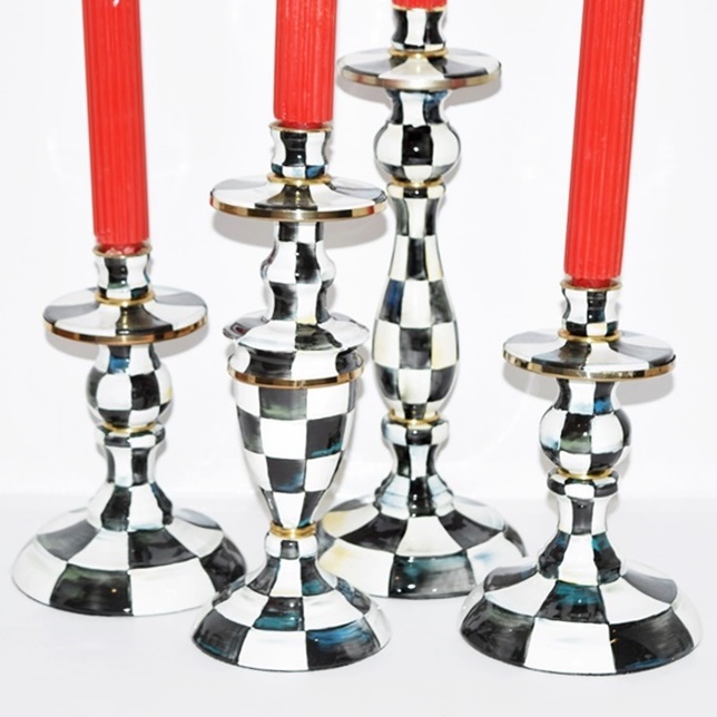 MacKenzie-Childs "Courtly Check" Candlesticks and Votives