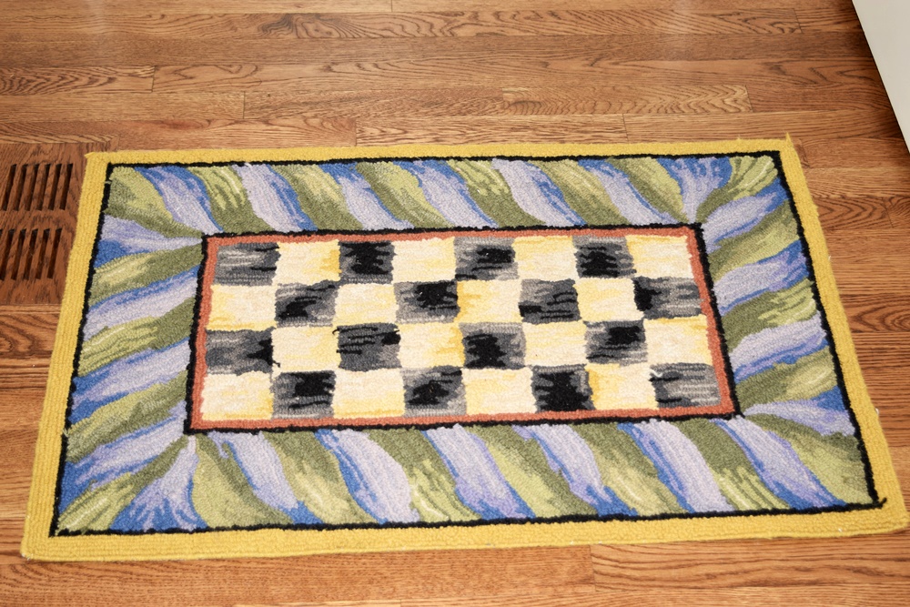 Large MacKenzie-Childs Ceramic Pot and Small Rug