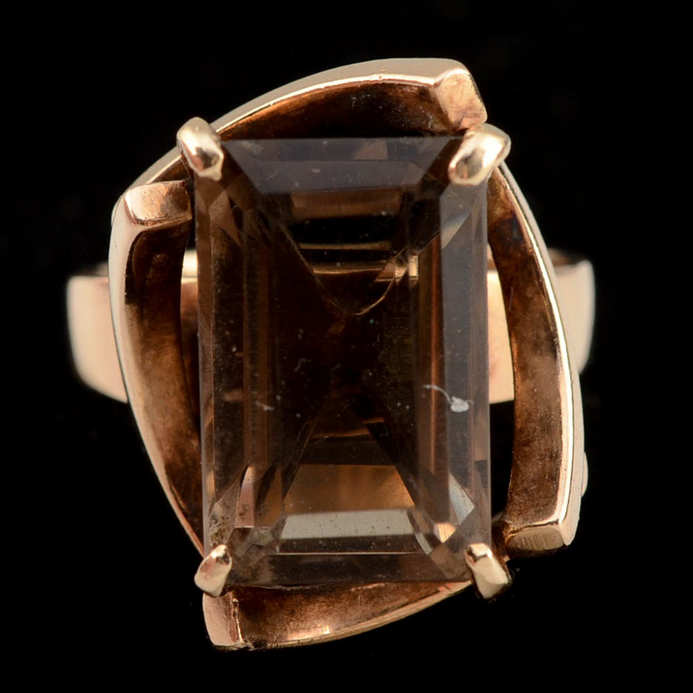 Vintage 10K Rose Gold and Smoky Quartz Ring