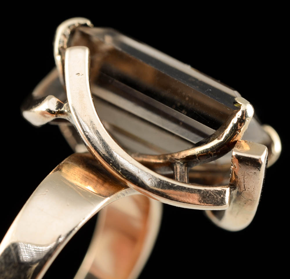 Vintage 10K Rose Gold and Smoky Quartz Ring