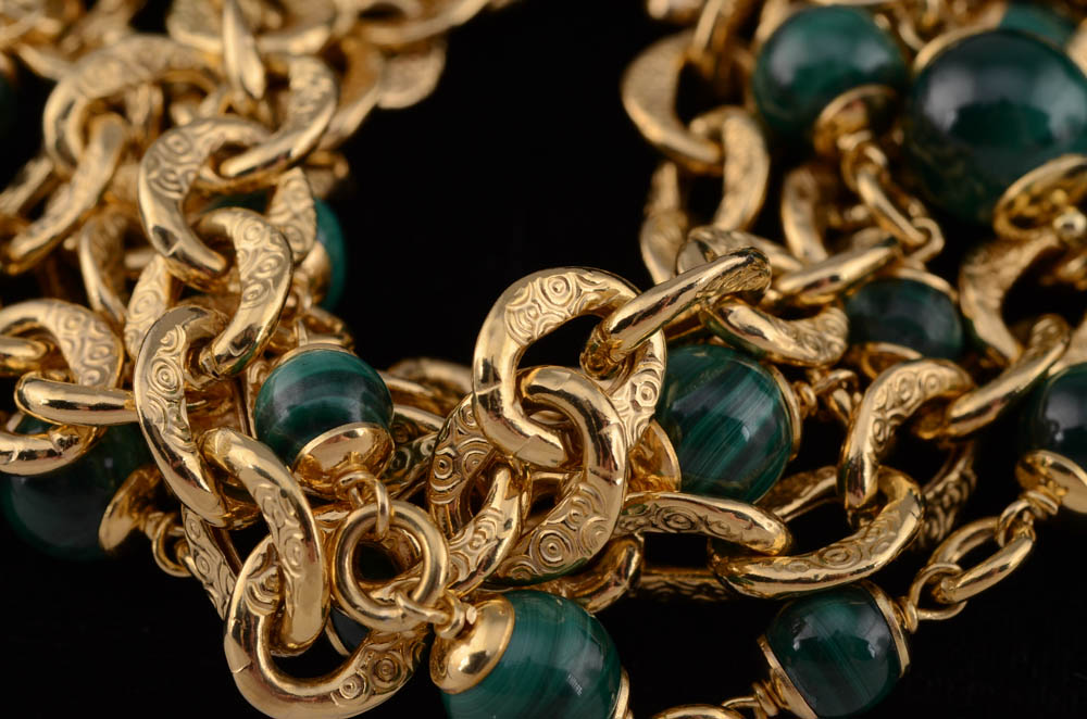 Italian Vermeil and Malachite Bracelet