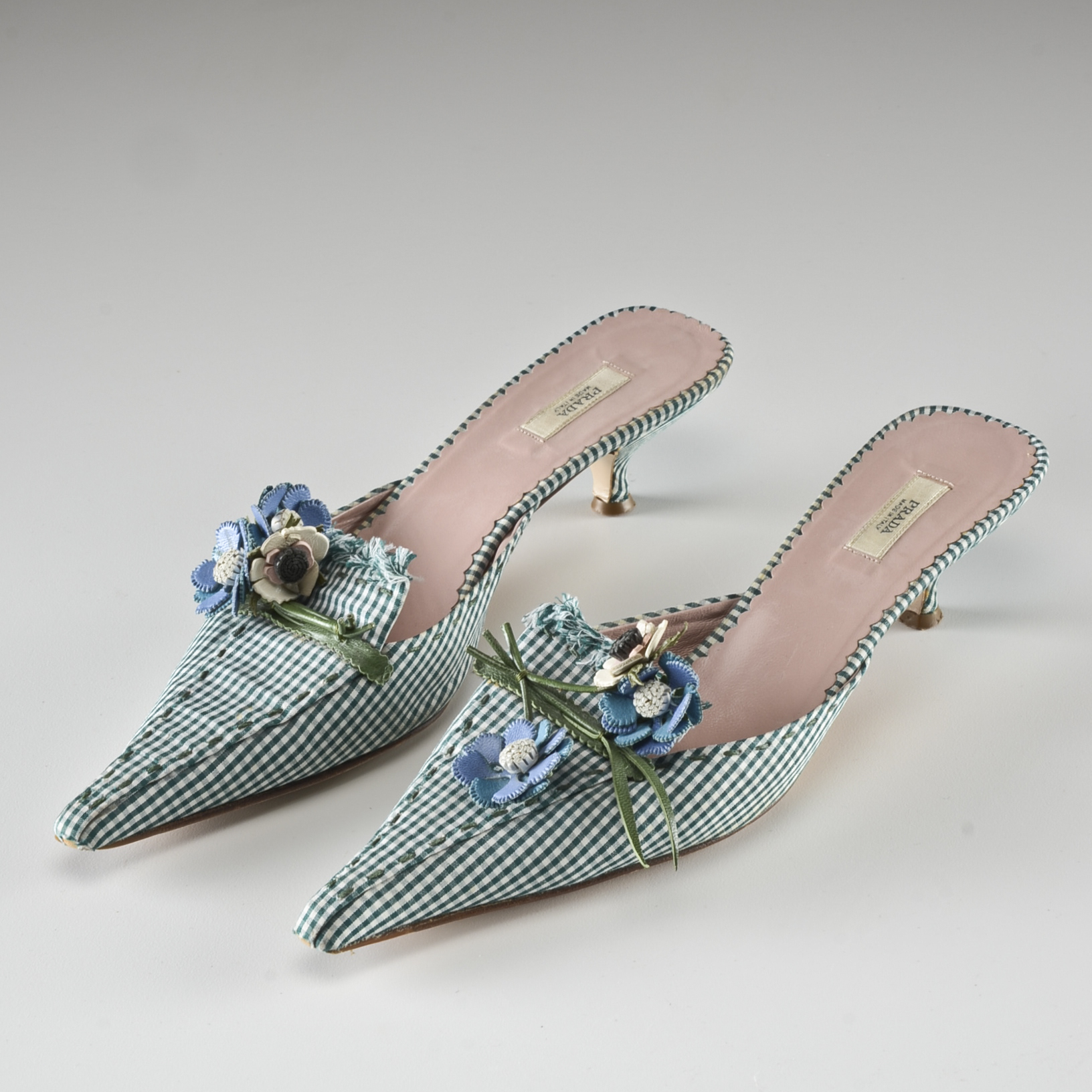 Prada Gingham Pointed Toe Slip On Pumps