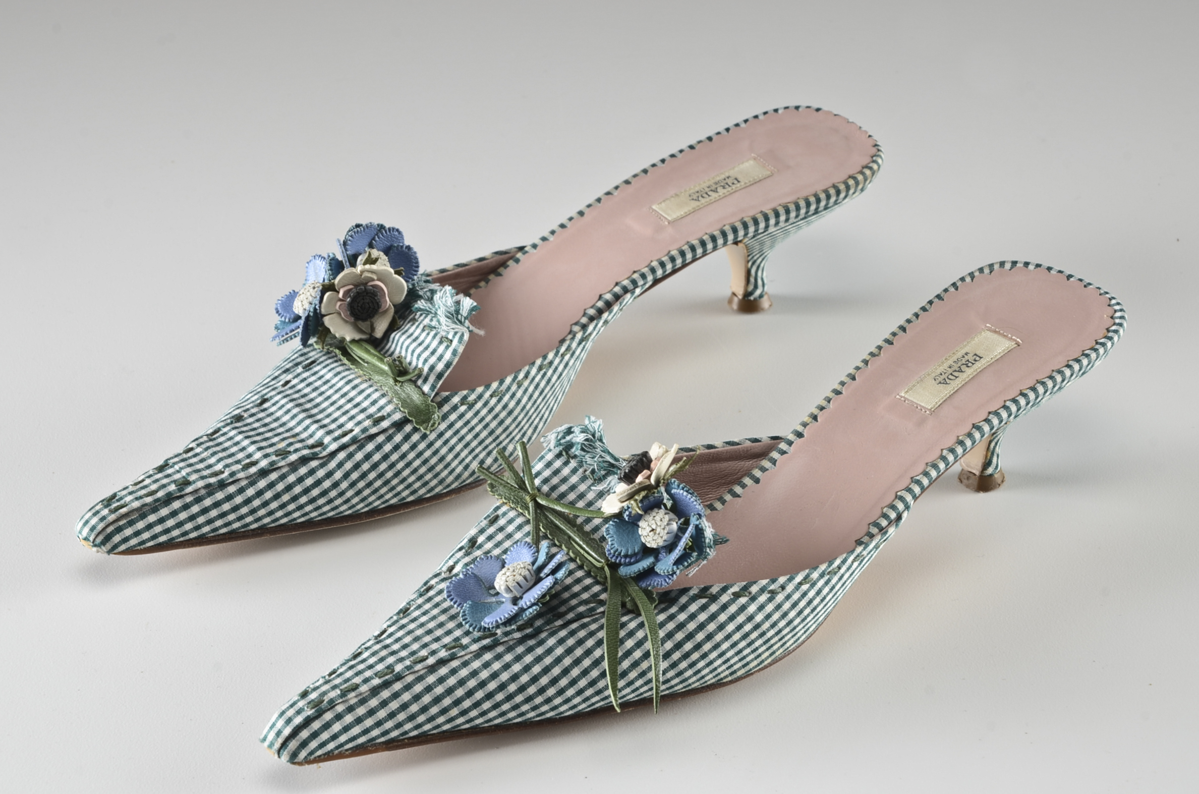 Prada Gingham Pointed Toe Slip On Pumps