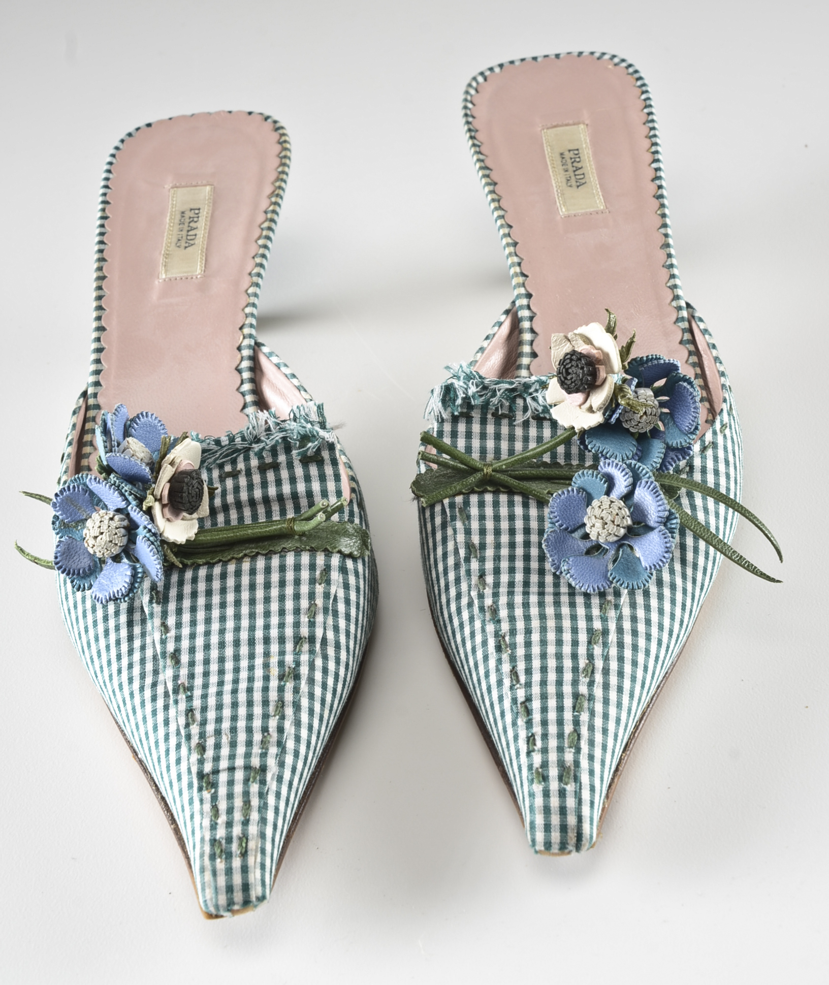 Prada Gingham Pointed Toe Slip On Pumps