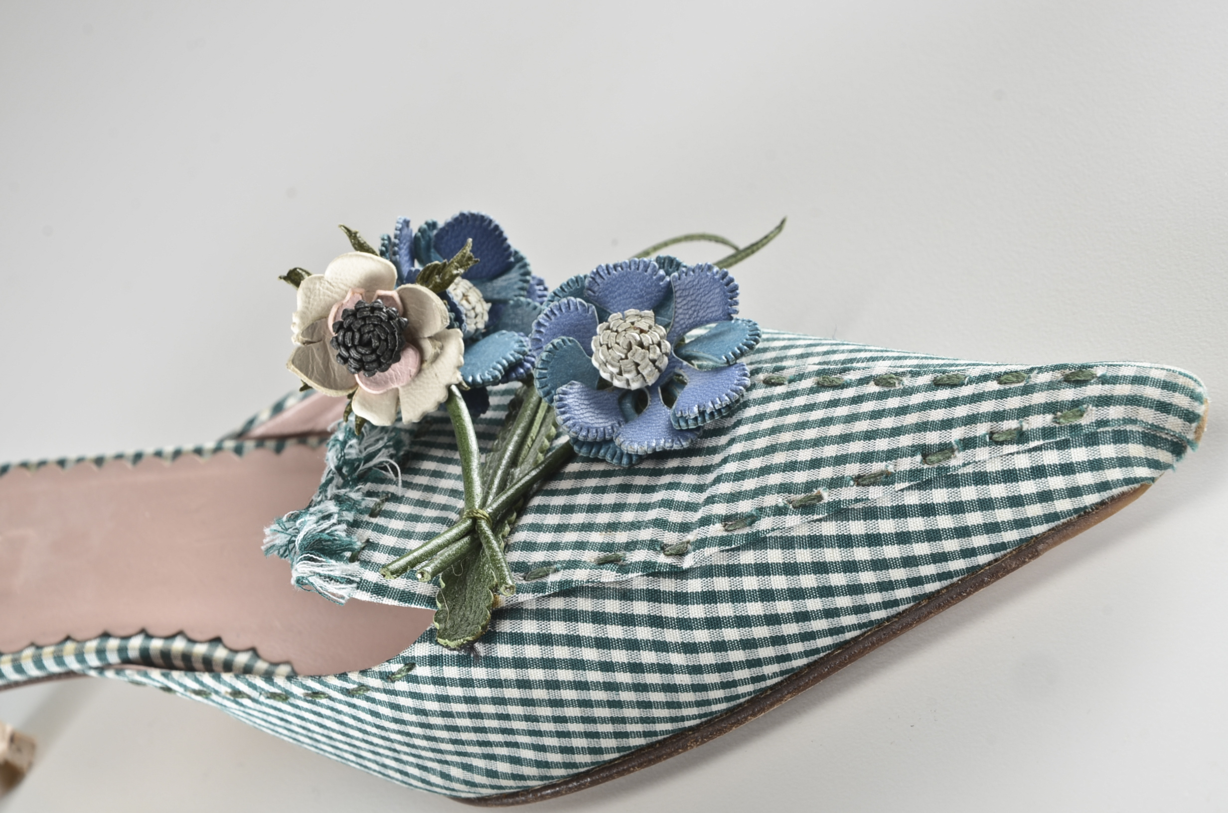 Prada Gingham Pointed Toe Slip On Pumps