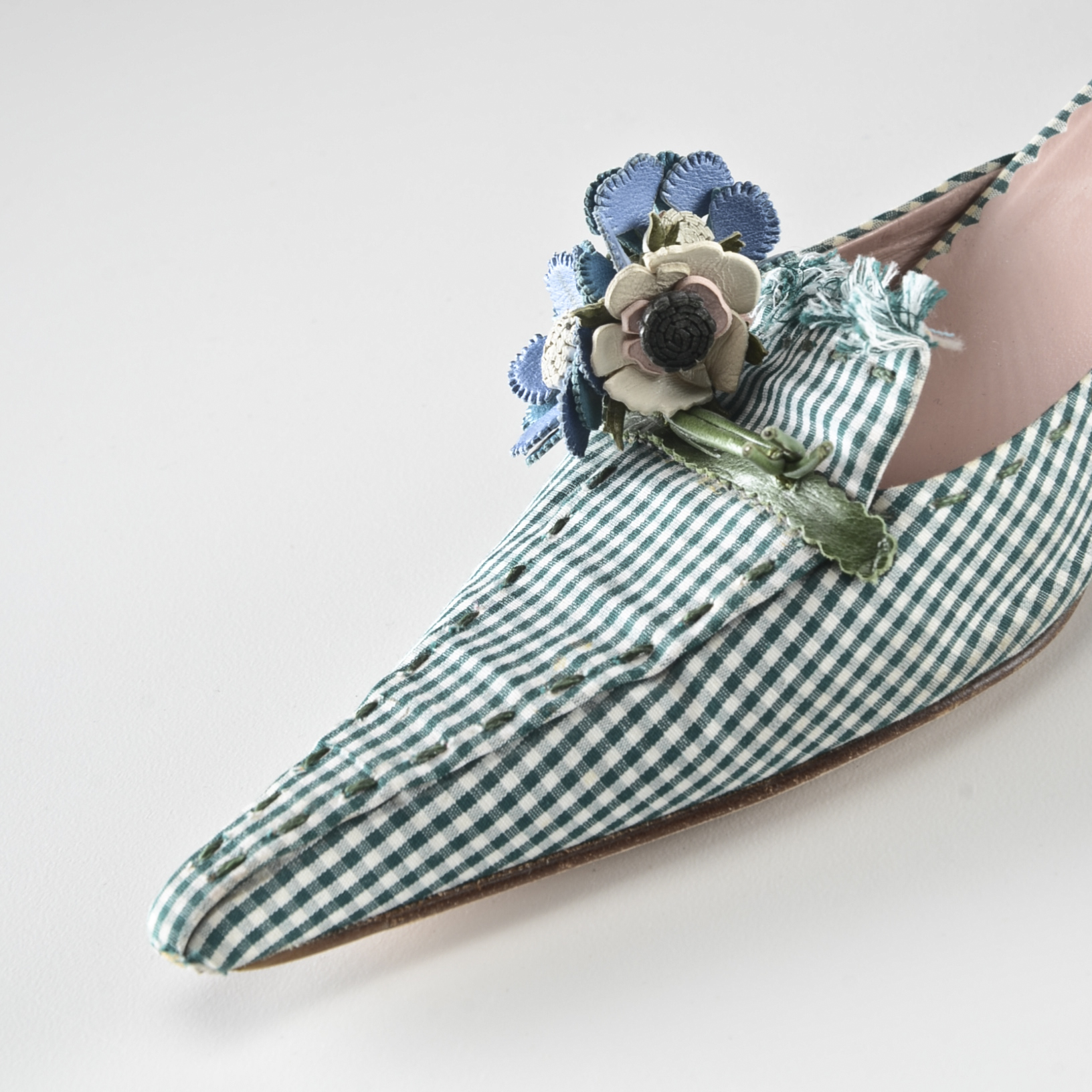 Prada Gingham Pointed Toe Slip On Pumps