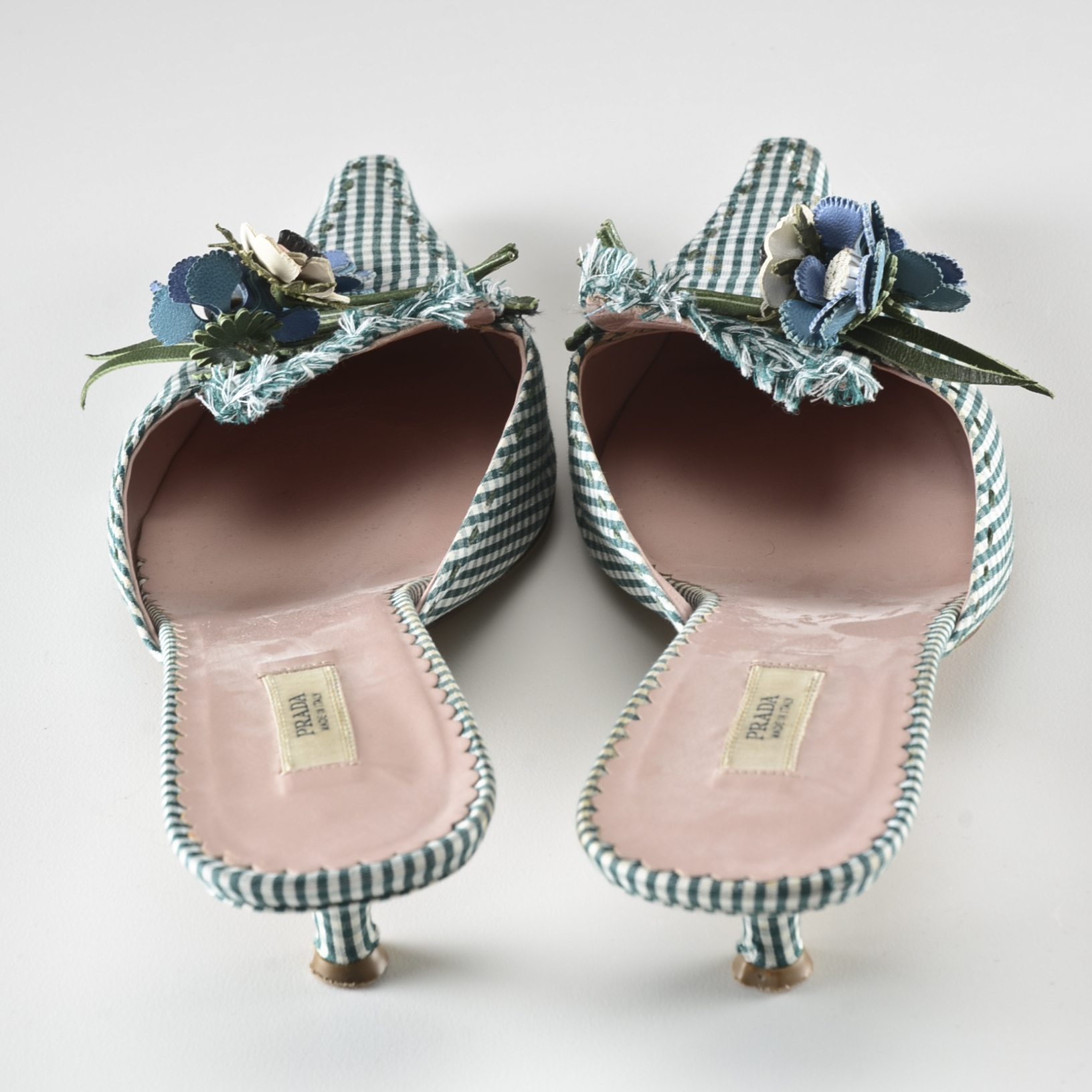 Prada Gingham Pointed Toe Slip On Pumps