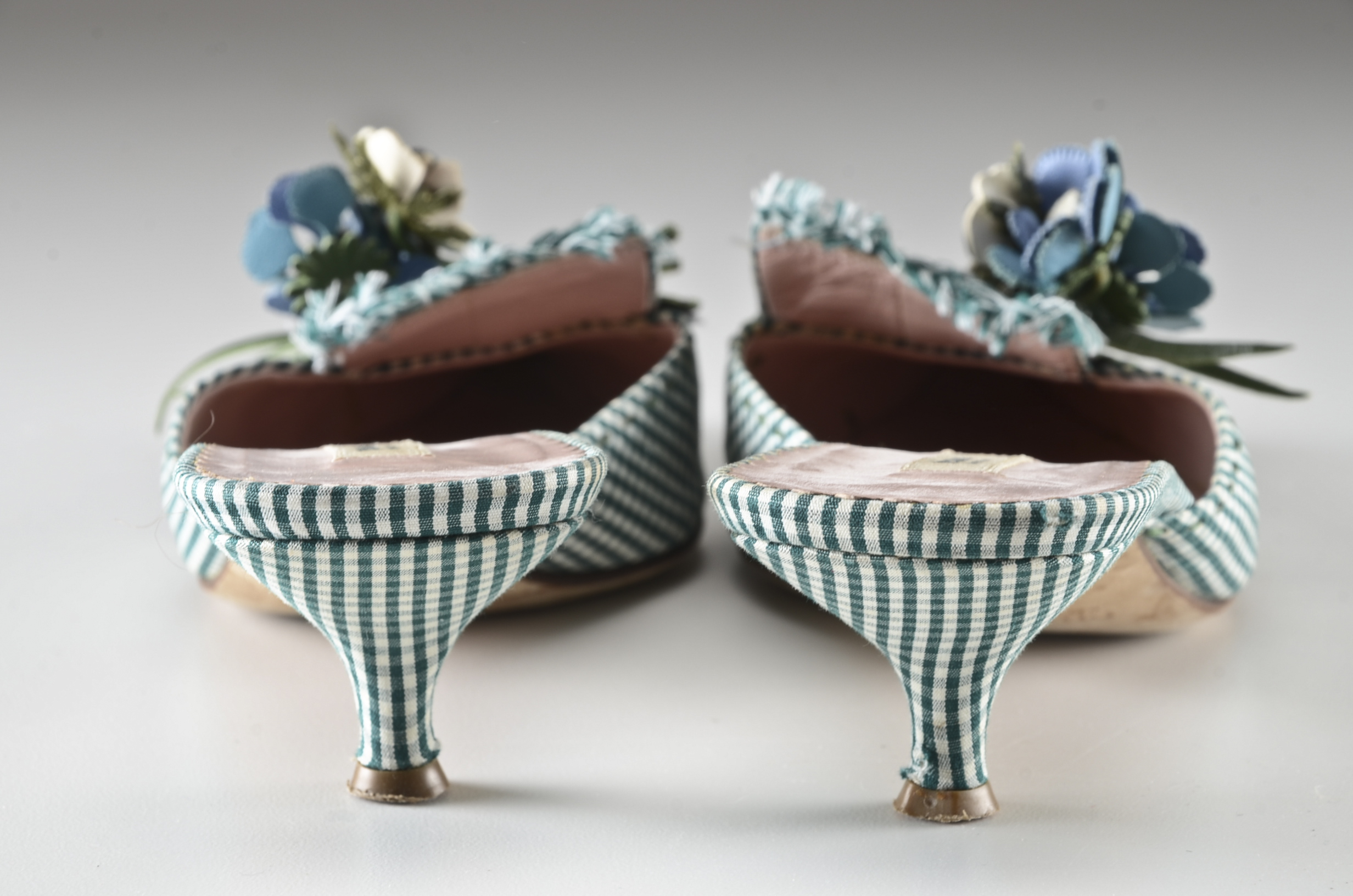 Prada Gingham Pointed Toe Slip On Pumps