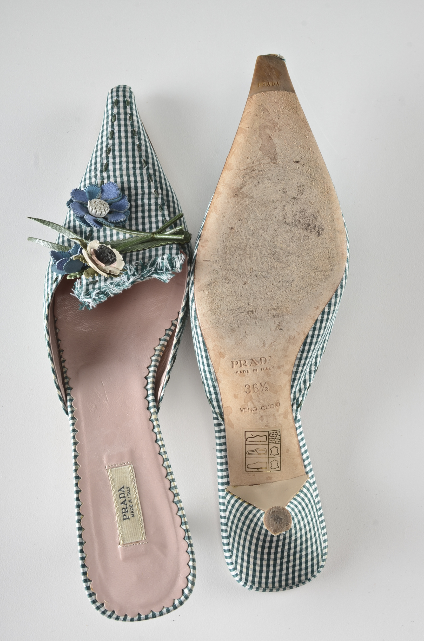 Prada Gingham Pointed Toe Slip On Pumps