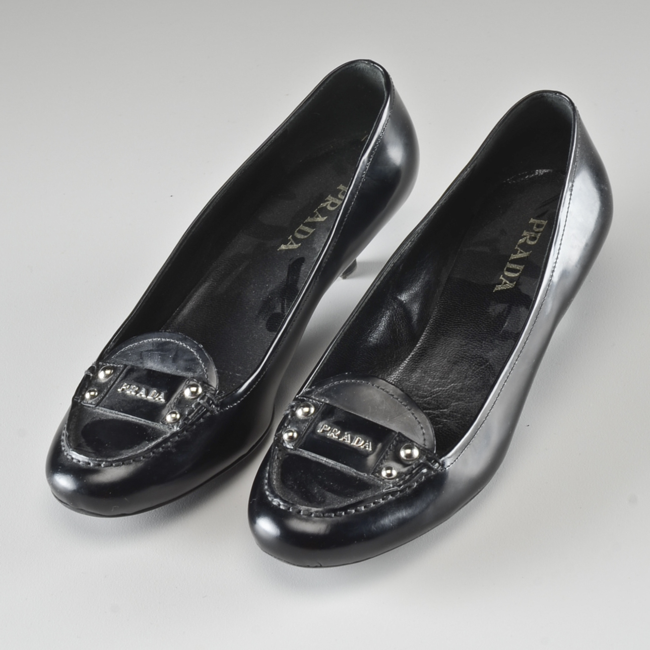 Prada Patent Leather Kitten Heel Loafers