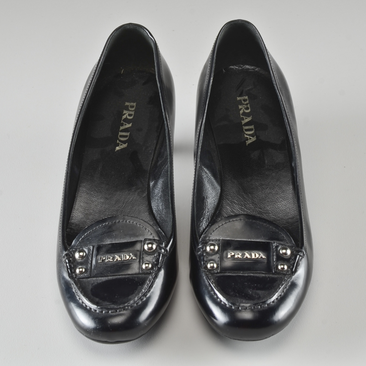 Prada Patent Leather Kitten Heel Loafers