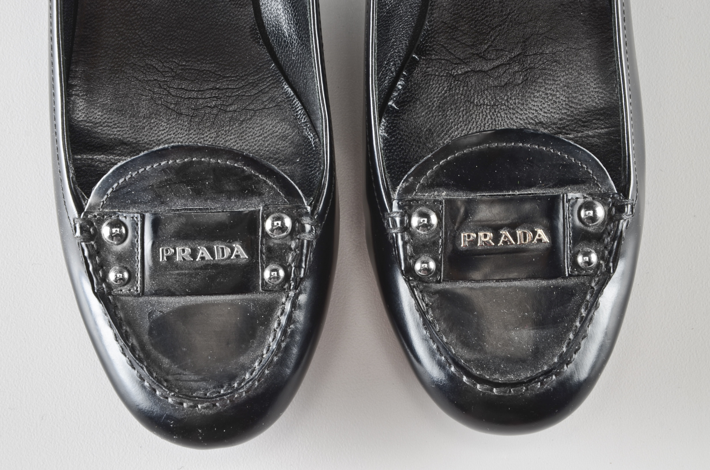 Prada Patent Leather Kitten Heel Loafers