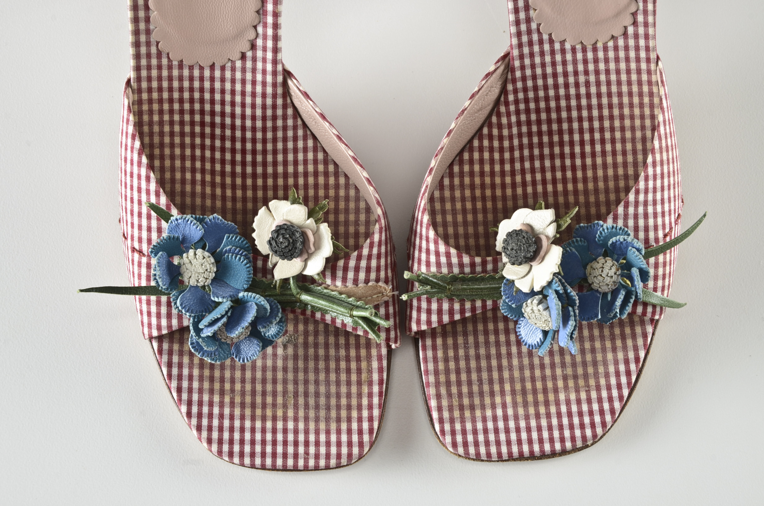 Prada Designer Sling Back Open Toe Gingham Pumps