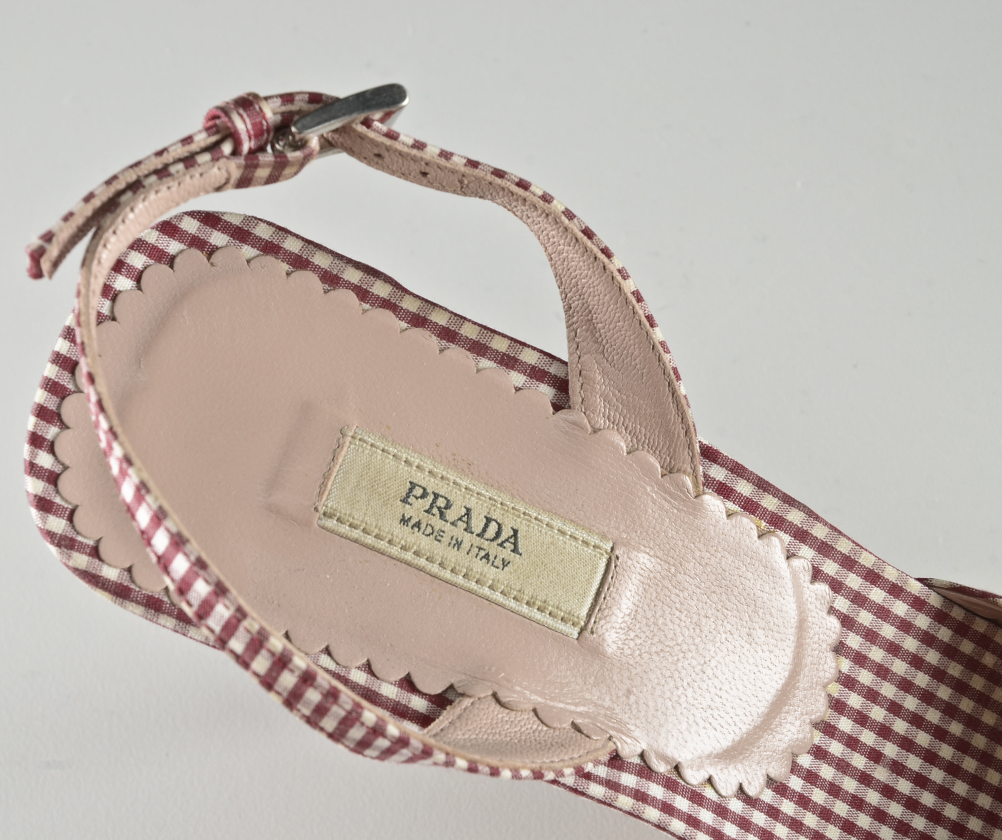 Prada Designer Sling Back Open Toe Gingham Pumps