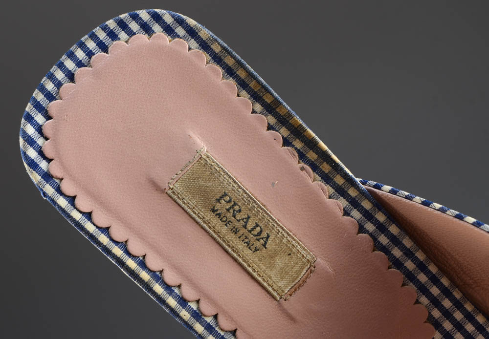 Prada Gingham High Heeled Thong Sandals