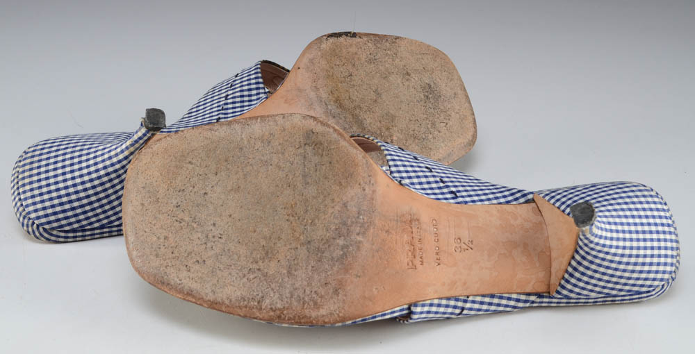 Prada Gingham High Heeled Thong Sandals