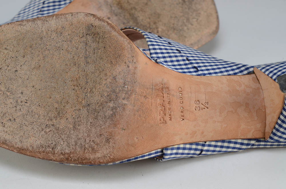 Prada Gingham High Heeled Thong Sandals