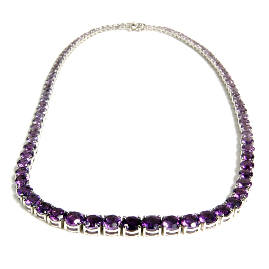 Sterling Silver Graduated Amethyst Riviera Necklace