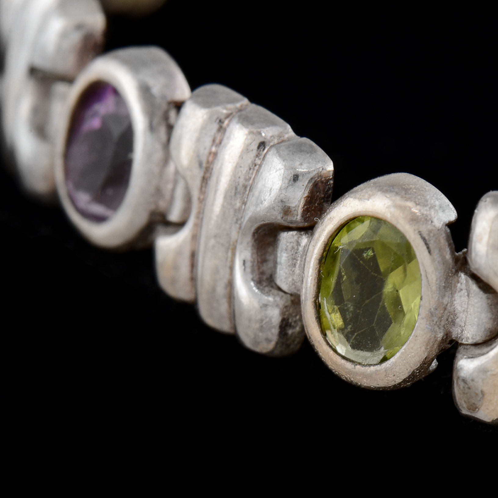 Sterling Silver Multi-Colored Stone Link Bracelet