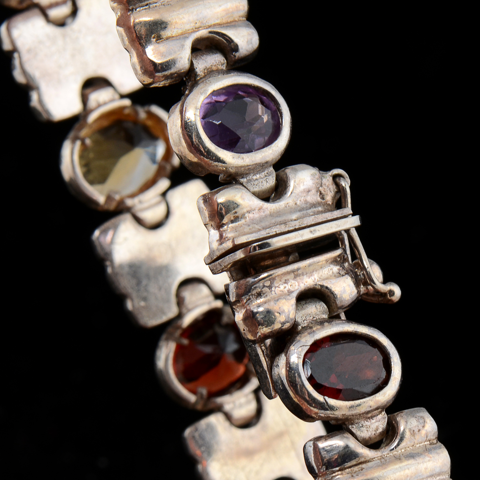 Sterling Silver Multi-Colored Stone Link Bracelet