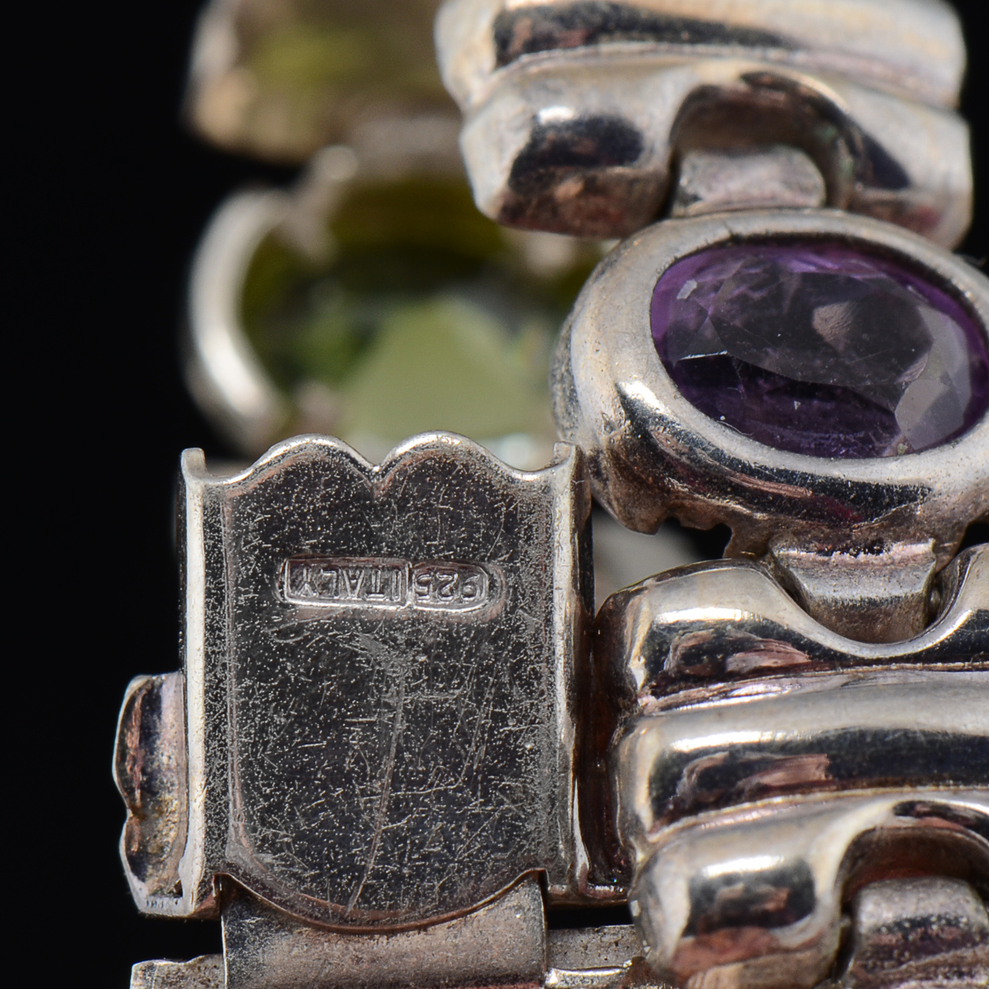 Sterling Silver Multi-Colored Stone Link Bracelet