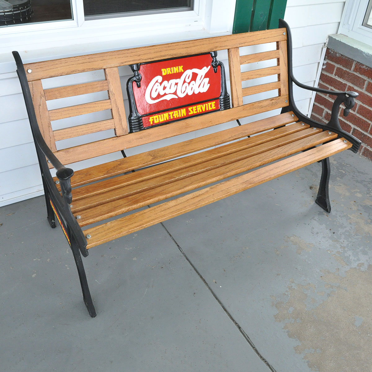 Reproduction Oak and Cast Iron Coca-Cola Bench
