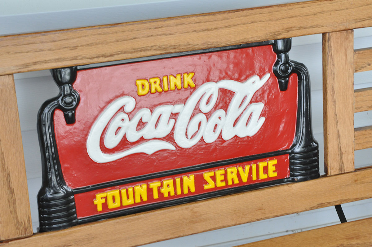 Reproduction Oak and Cast Iron Coca-Cola Bench