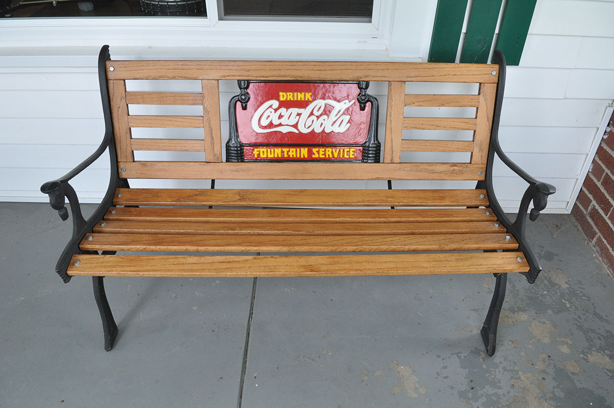 Reproduction Oak and Cast Iron Coca-Cola Bench