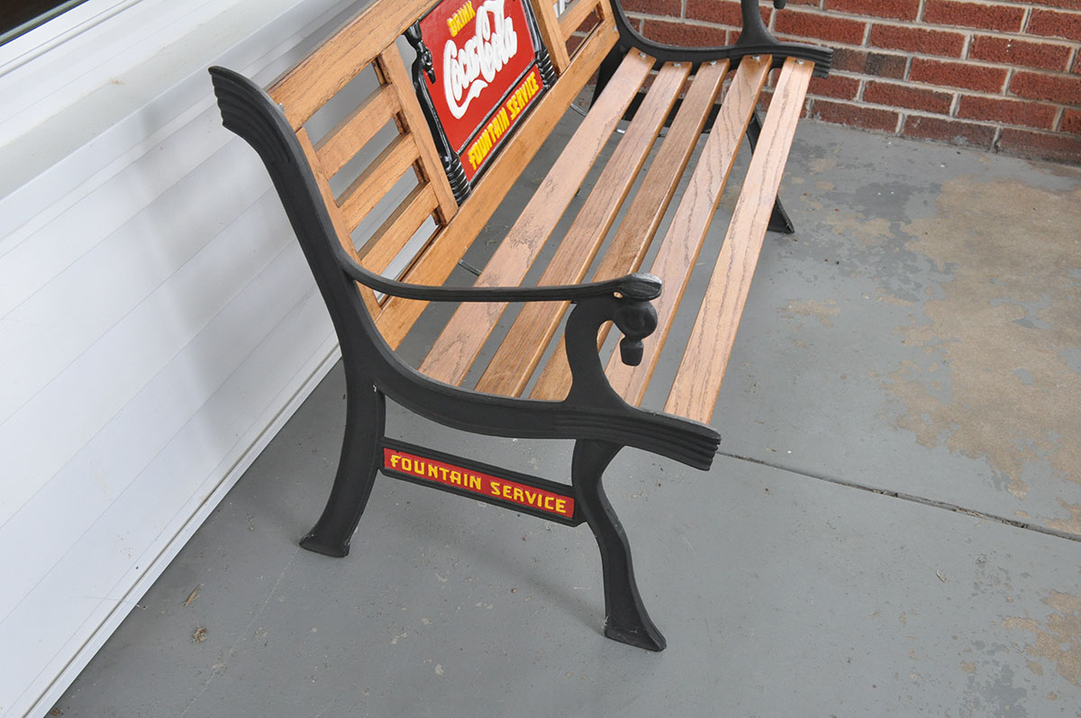 Reproduction Oak and Cast Iron Coca-Cola Bench