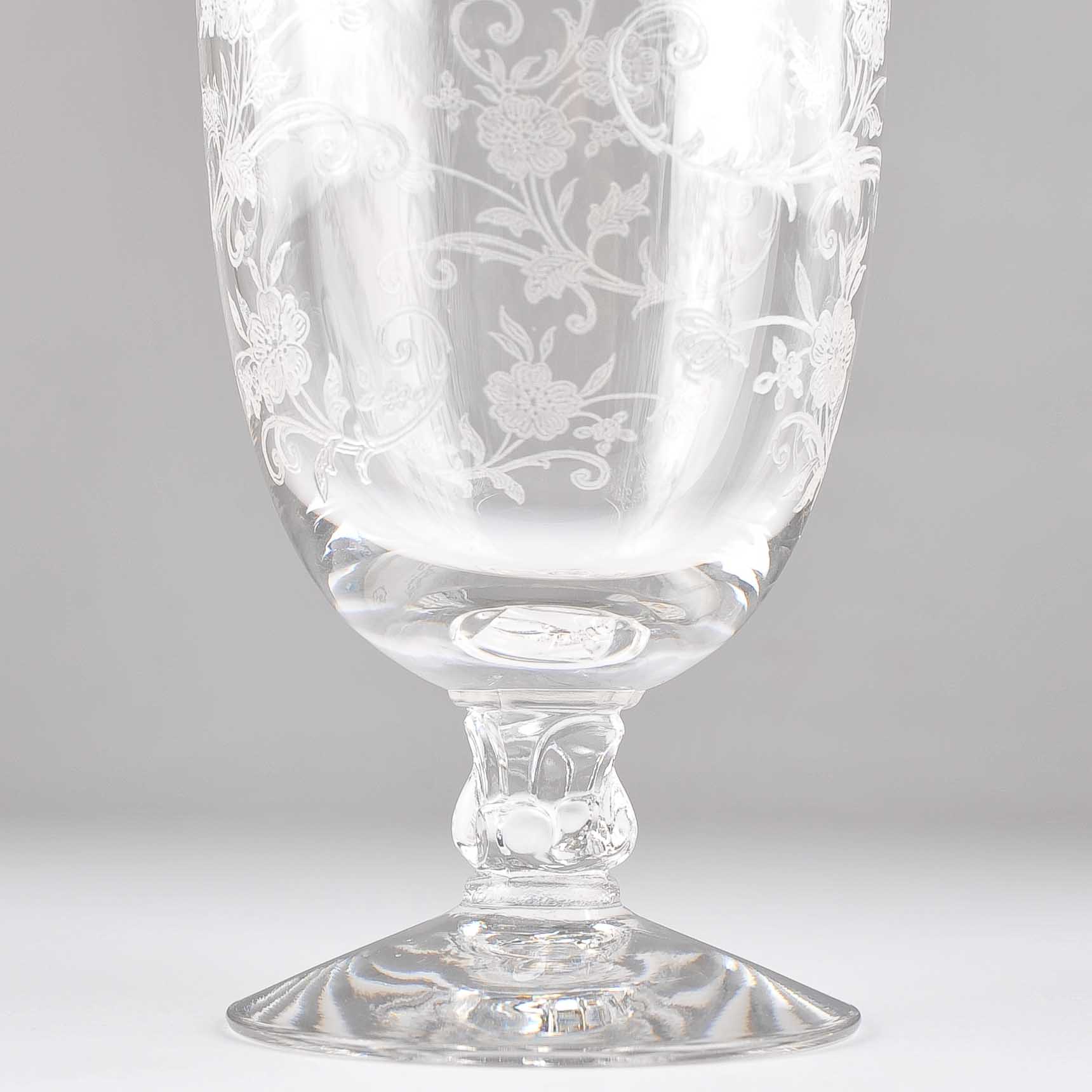 Set of Eight Vintage Etched Crystal Water Glasses
