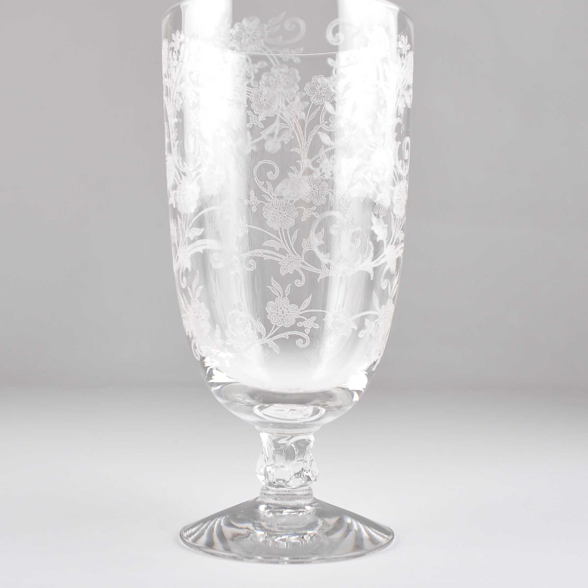 Set of Eight Vintage Etched Crystal Water Glasses