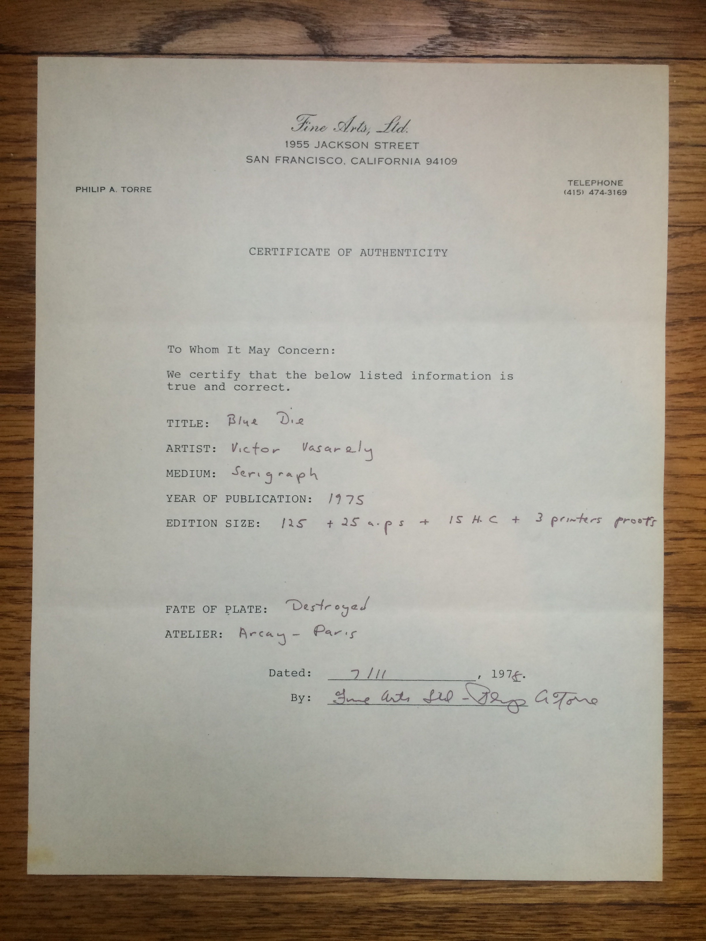 Signed Victor Vasarely Framed Op Art Serigraph Print "Blue Die"