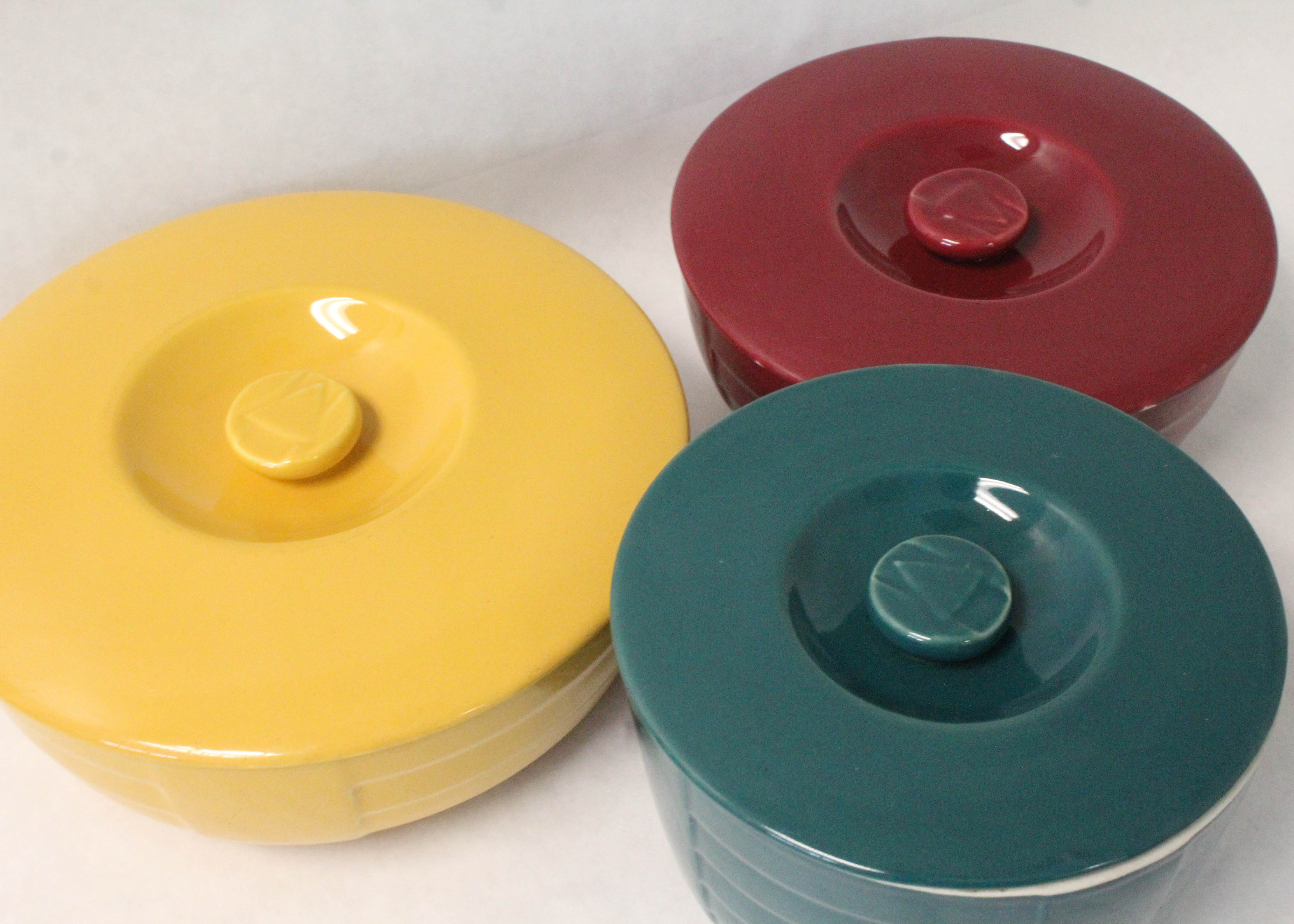 Trio of Vintage Hotpoint Hall Covered Refrigerator Dishes