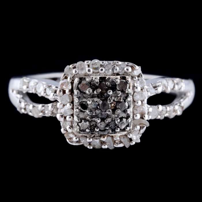 Sterling Silver, Diamond and Black Moissanite Ring